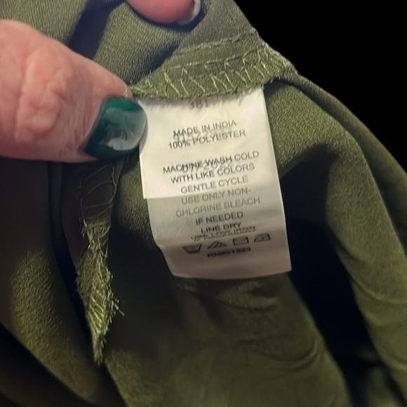 Vince Camuto olive floral print lined long sleeve dress with semi-sheer sleeves - Picture 9 of 9